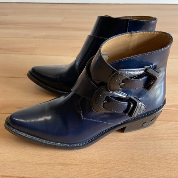 TOGA Pulla Blue Two-Buckle Western Boots - Picture 1 of 6